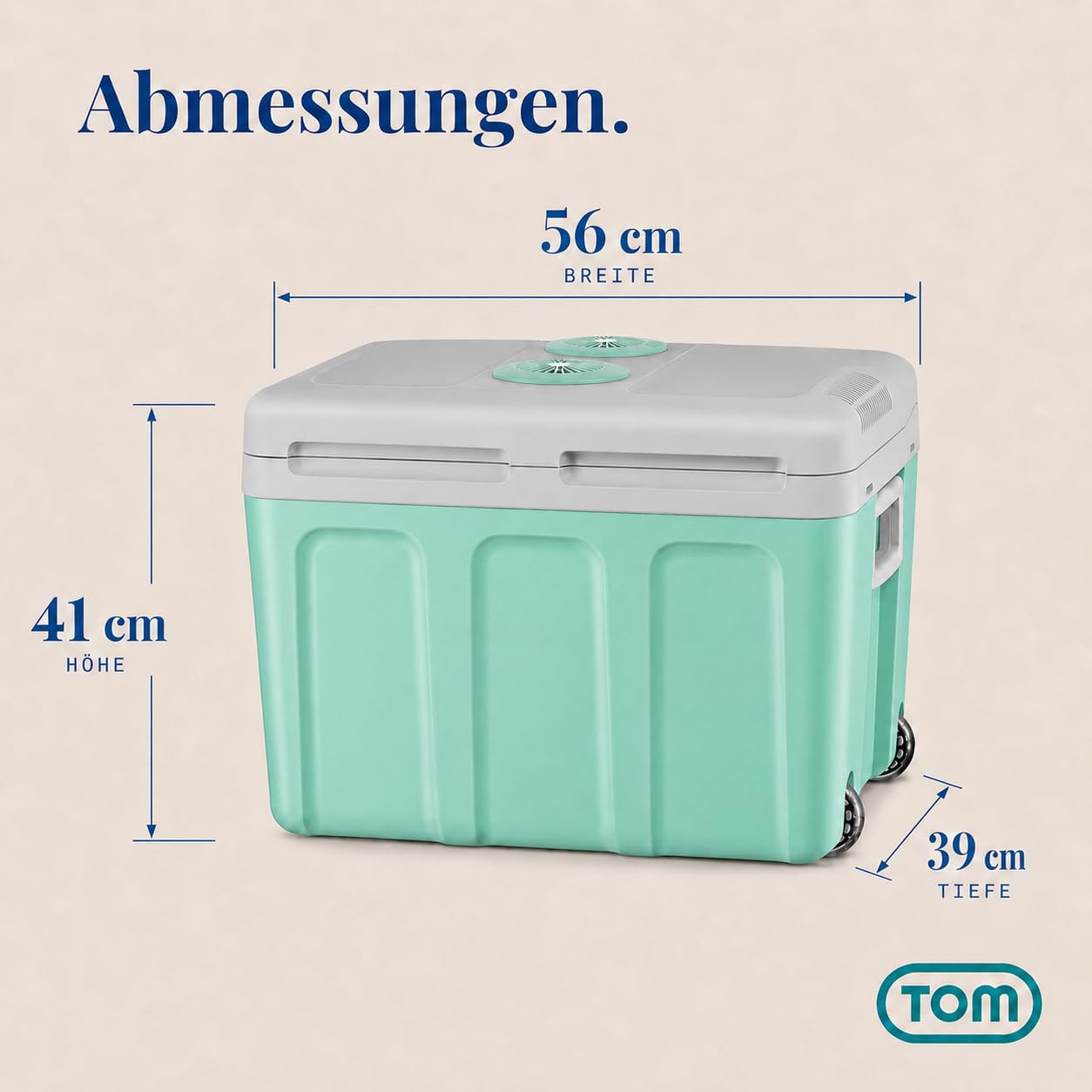 TOM 2in1 XXL Kühlbox 40l mit Kühl- und Heizfunktion – elektrische Coolbox mit Rollen – 230V & 12V Strom Anschluss – Elektrisch – für Auto, Camping, Wohnwagen & Co – Plus Geschenk