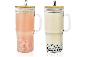 Ball Cups with Lids and Straws: 24oz Glass Mason Jar Iced Coffee...