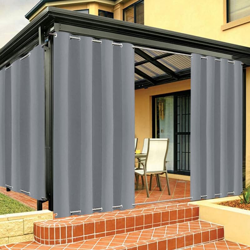 FicaRico Outdoor Curtains for Patio and Pergola, Windproof and Sun Blocking, Grey, W84 x H63