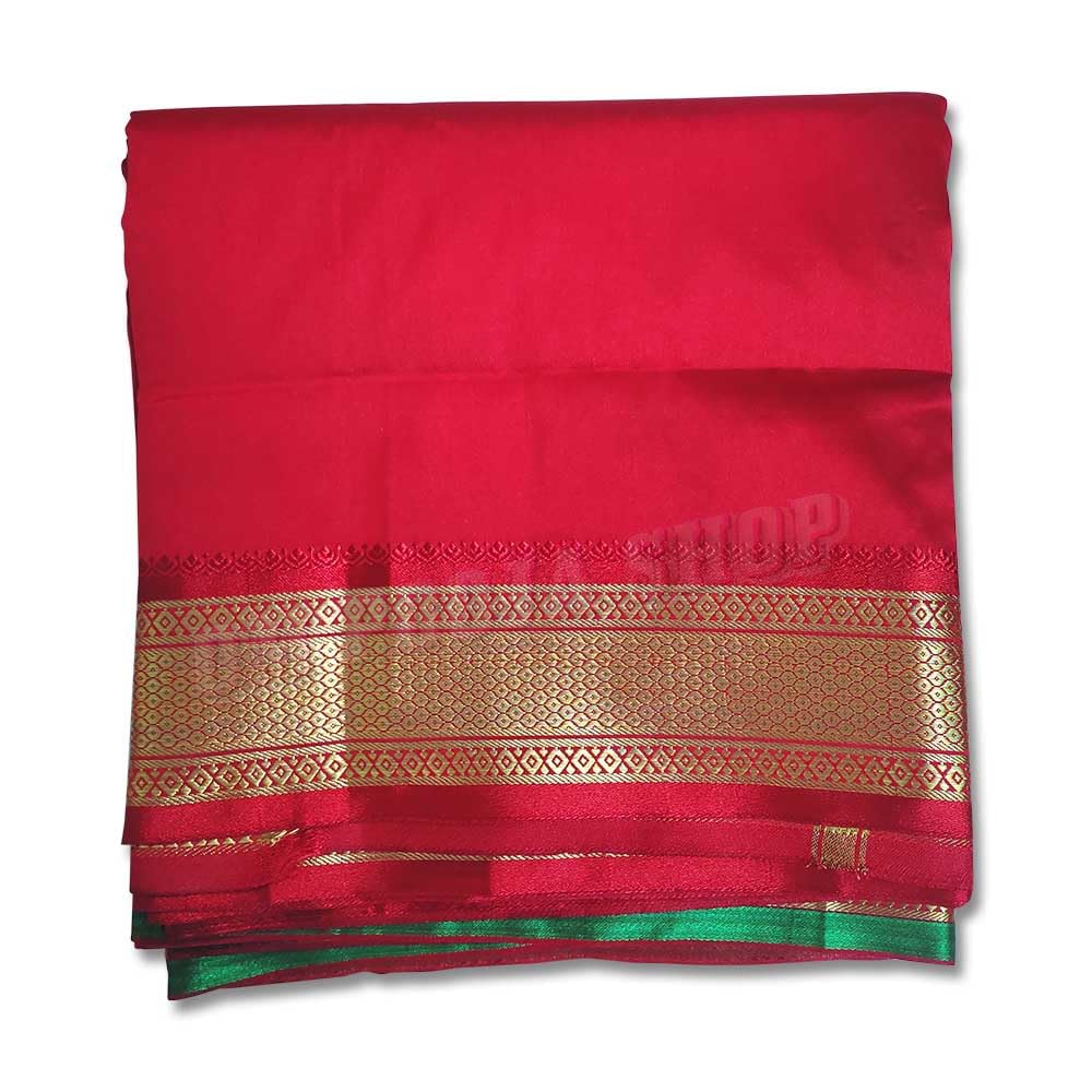 OM POOJA SHOP Red Dhoti With Shawl - Silk Golden Border-image-37