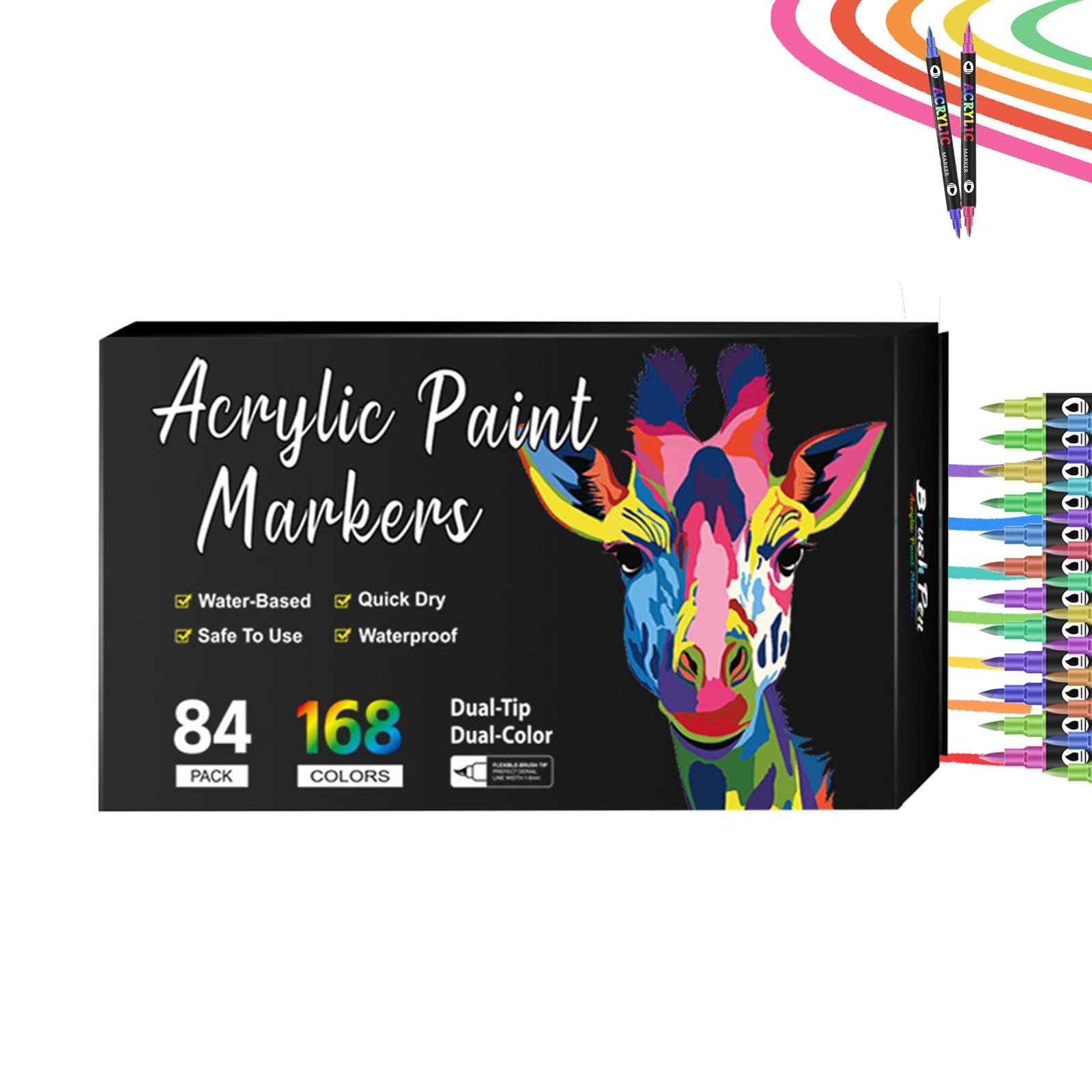 Ensemble de marqueurs de peinture acrylique à double pointe, 96/120/168 couleurs, stylos à base d’eau à séchage rapide pour peinture sur roche, céramique, bois, toile et plastique pour loisirs