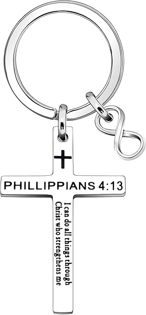 Philippians 4:13 Christian Cross Keychain Keyring Bible Verse Faith Accessories Baptism Birthday Gift for Women Girls Sister "I Can Do All Things"