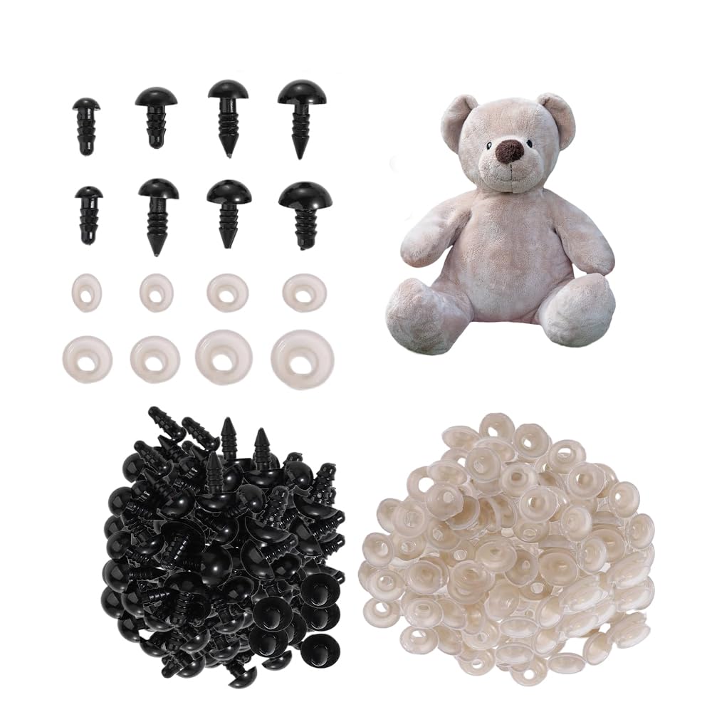 Vctitil800Pcs 8 Sizes Resin Eyeball with Washers,Safety Eyes Stuffed Animal Eyes Doll Eyes Craft Eyes Doll Making Eyeballs,5mm,6mm,7mm,8mm,9mm,10mm,12mm,14mm