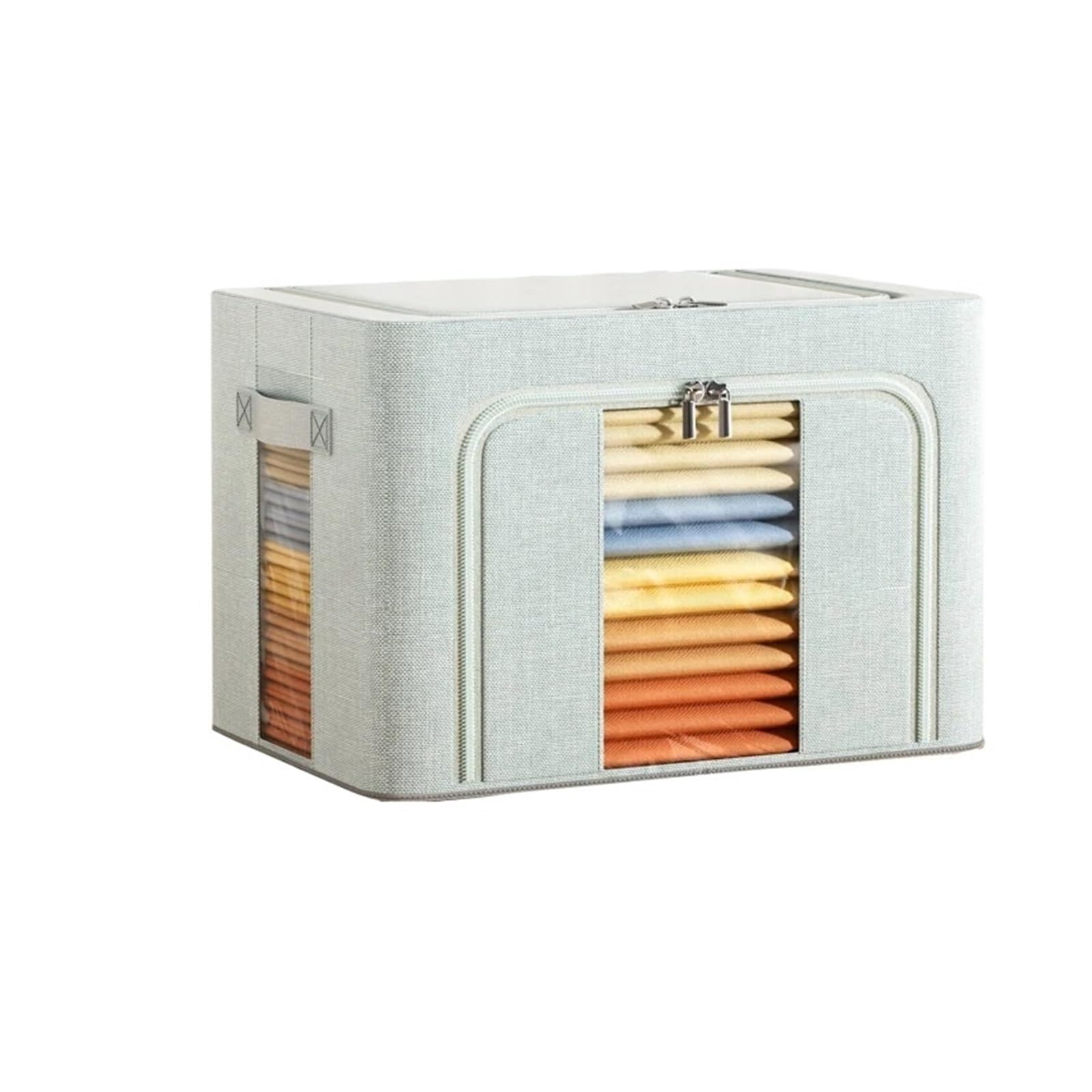 Bolsa de Almacenamiento Caja de almacenamiento de mantas plegable de tela Oxford for armario de dormitorio con ventana transparente y cremallera bidireccional Para Guardar Ropa, Edredones, Mantas(Grey