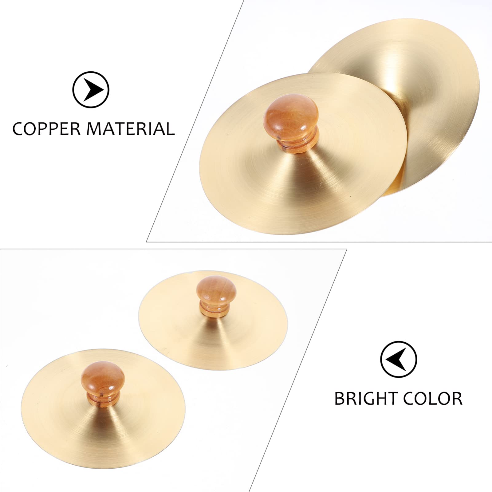 Vaguelly Leise Becken Fingerzimbeln mit Holzgriffe, 1 Paar Kupfer Mini Finger Becken Handbecken Bauchtanz Finger Cymbal, Orff Musik Instrument für Erwachsene, Kinder, 9cm Hand Becken