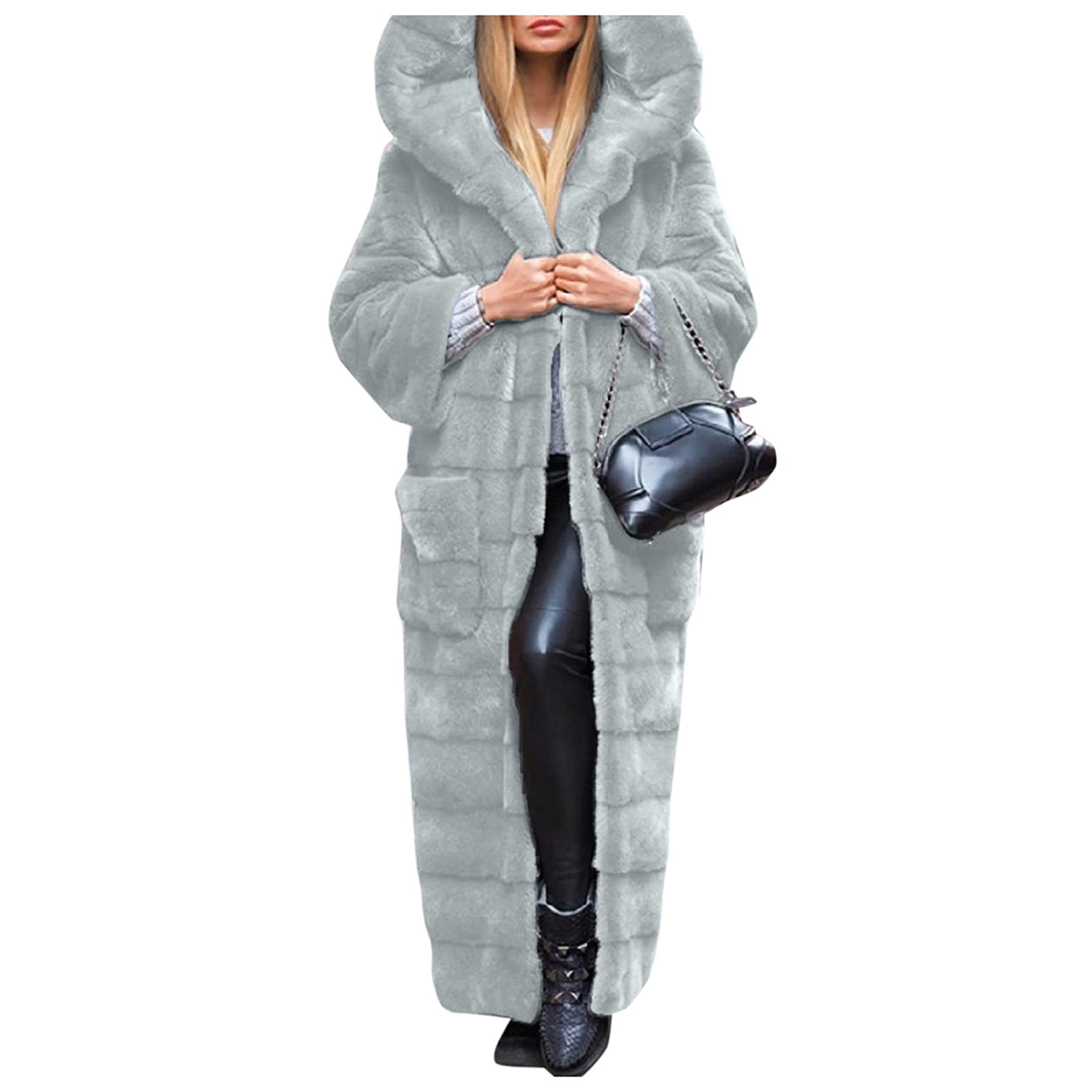 Chaqueta de piel sintética de manga larga con capucha y capucha para mujer, informal, talla grande