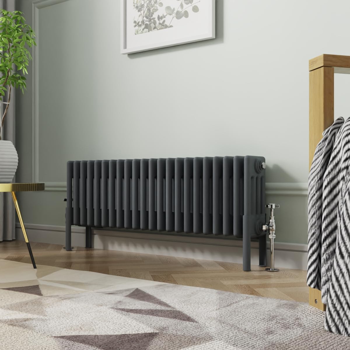 NRG 300x1010mm Anthracite Cast Iron Radiator 4 Column Perfect for Bathrooms, Kitchen, Living Room