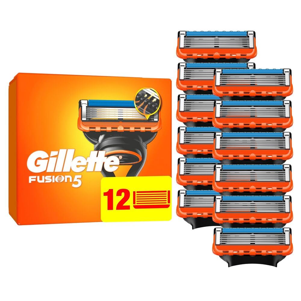 Gillette Fusion5, 12 Original Ersatzklingen, Rasierklingen für Herren mit größerem Gleitstreifen für ein sanftes Gleiten und 5 Klingen für eine unglaublich gründliche und komfortable Rasur