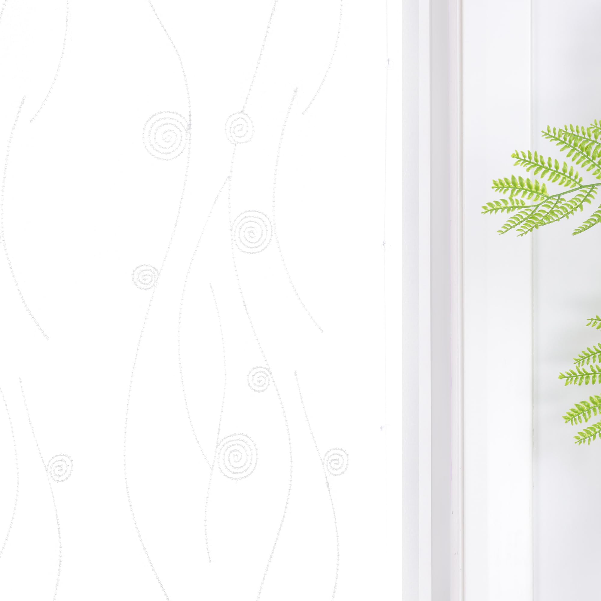Raffrollo mit Stickerei Kreis Muster Moderne Raffgardinen mit Klettband Transparente Bestickte Bändchenrollo Leinenoptik Fensterdekoration Weiß,BxH 140x140cm