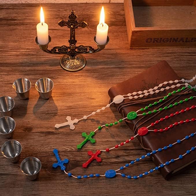 CHENXIN 100 Pack Plastic Rosary Beads, 17 Inch Assorted Color Pearlized Catholic Prayer Bead Bulk Rosaries - Image 5