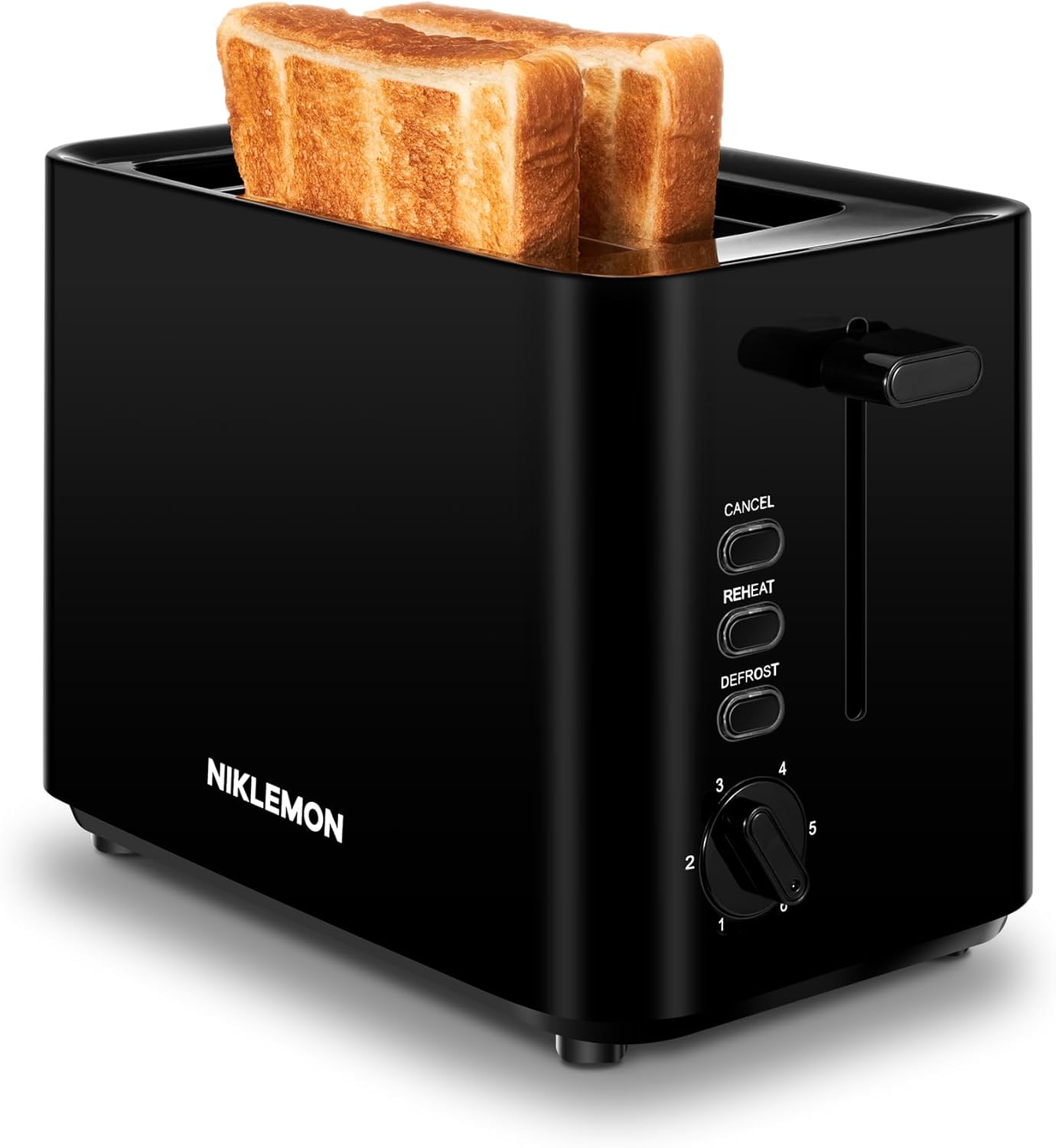 Small Toaster 2 Slice, Mini Toaster with Wide Slots for Bagels,6 Browning Settings, Cancel/Defrost/Reheat Functions,for 10x10cm Bread,Black