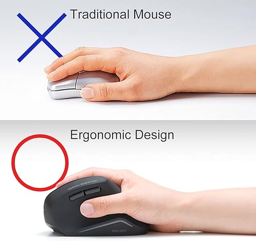 Miniatura 3 de SANWA Bluetooth Wireless Ergonomic Mouse, Optical Vertical Computer Mice, Silent Noiseless Click, Reduce Wrist Strain, (80012001600 DPI, 6 Buttons)