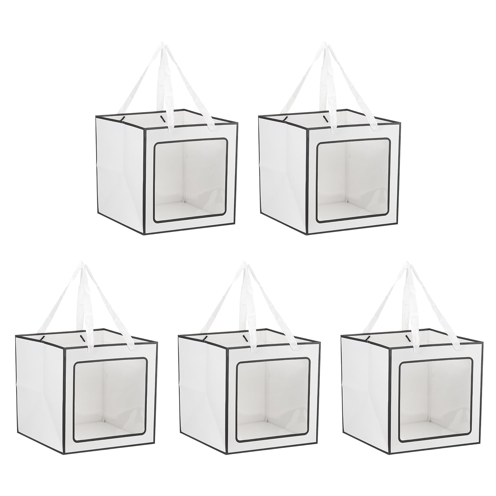 PATIKIL 5 Pcs Paper Gift Bags with Window, 25 x 25 x 25cm Square Medium Kraft Gift Wrap Bags for Wedding Birthday Bridesmaid Party Shopping, White/Black
