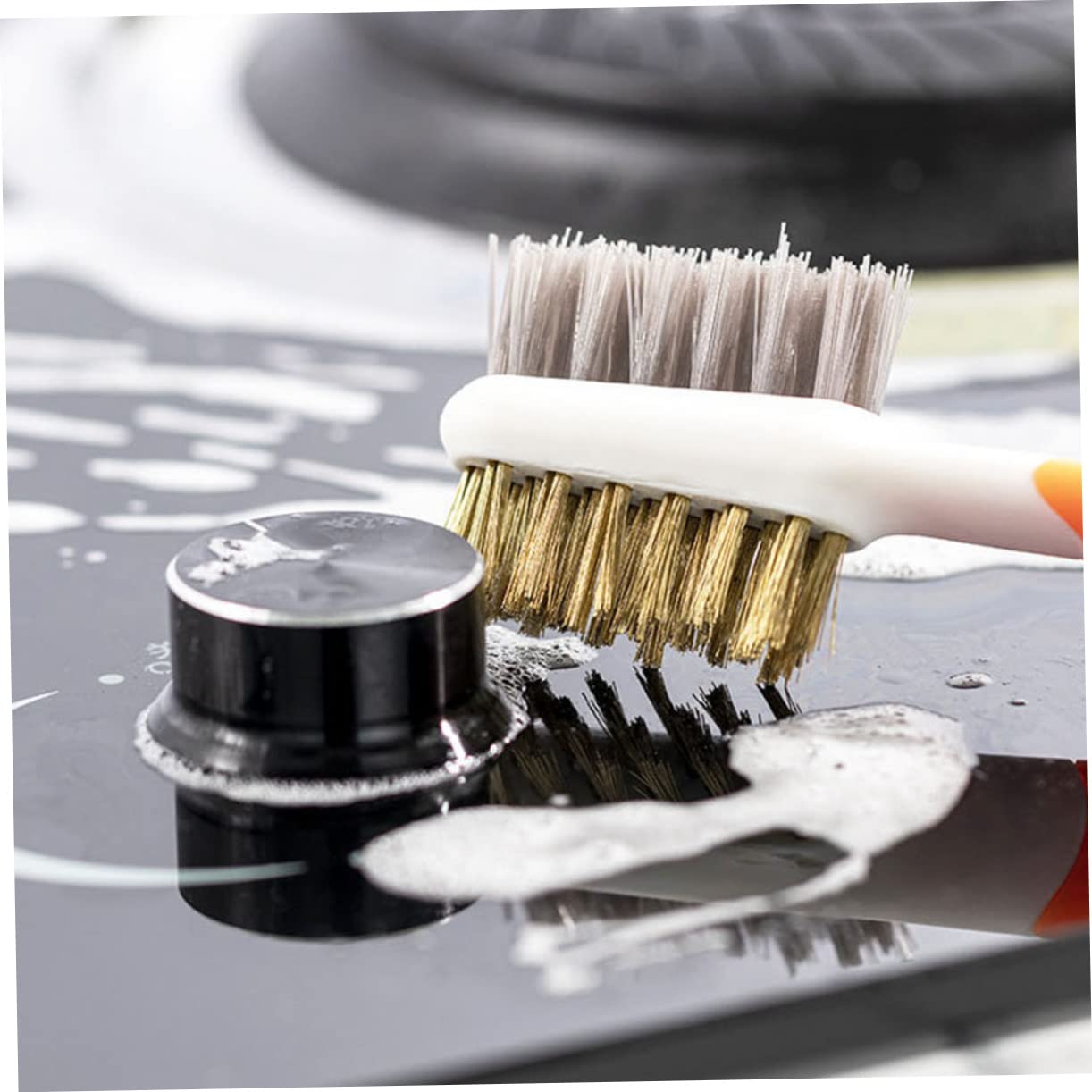 HONMEET Set of Kitchen Cleaning Brushes Gas Stove Brush for Stove Top Cleaning Deep Gas Double-Ended Stainless Steel Plastic