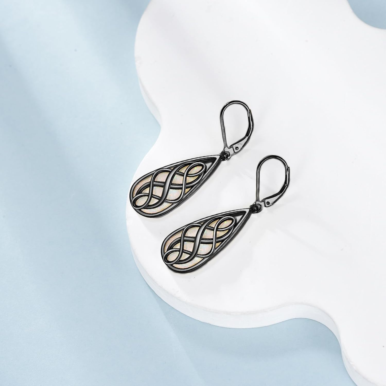 VONALA White Opal Celtic Knot Dangle Drop Earrings for Women 925 Sterling Silver Boho Chic Jewelry Gift for Women