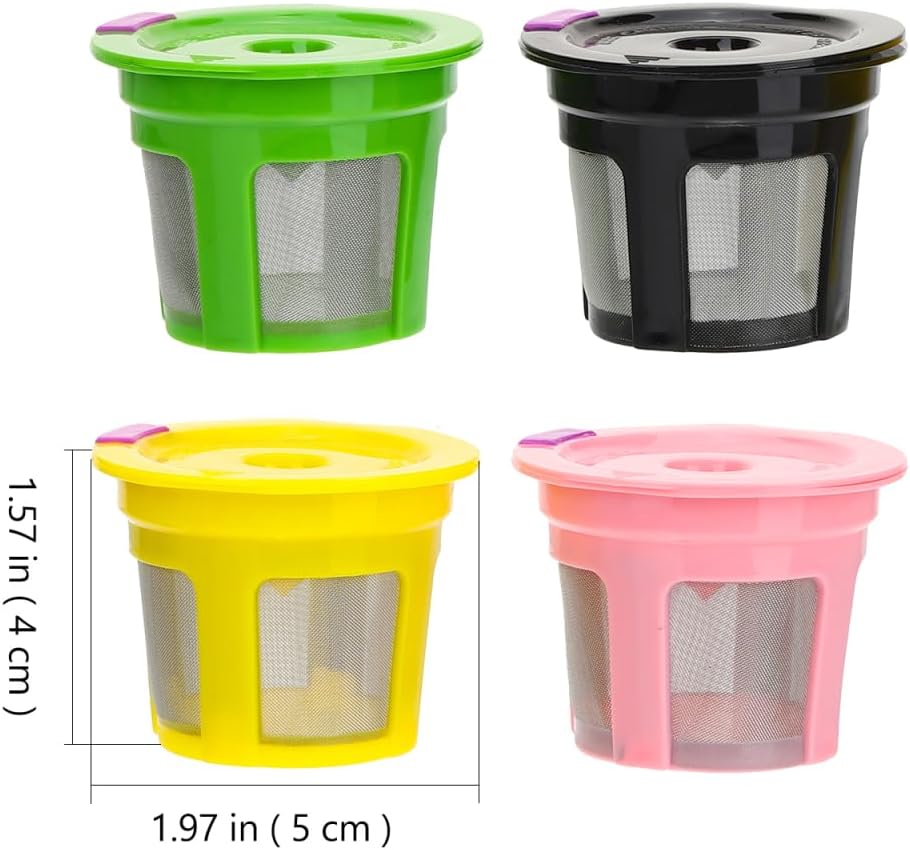 jojofuny Reusable Coffee Filter Cups 4-Pack Espresso Machine Filter with Mesh Design Refillable Plastic Coffee for Home Brewing and Flavor Extraction