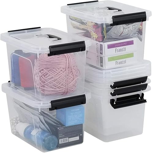 Miniatura 5 de Farmoon Contenedor de almacenamiento con tapa transparente de 6 cuartos de galón, caja pequeña de plástico con asa, 6 paquetes, R