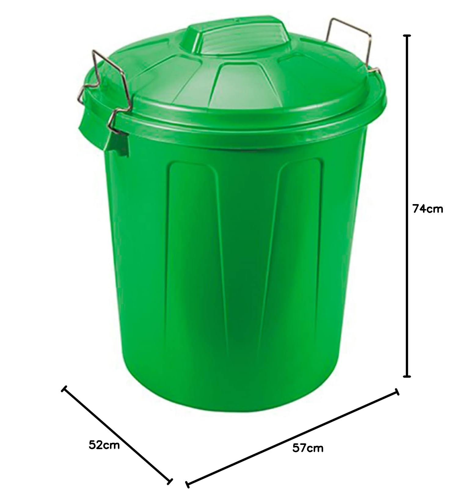Tradineur Poubelle plastique 100 litres avec couvercle et poignées métalliques recyclage industriel vert 74,5x57x52 cm