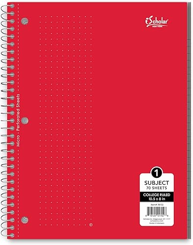 iScholar Cuaderno de alambre de 1 materia, 70 hojas, con rayas universitarias, 10.5 x 8 pulgadas, el color de la cubierta puede variar (78102)