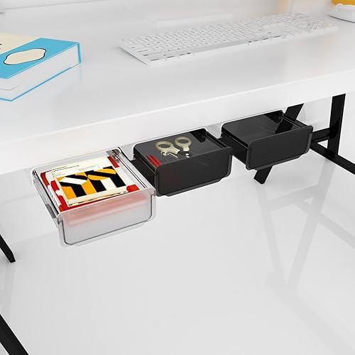 Miniatura 6 de Cajón adhesivo de 2 capas debajo del escritorio, cajón oculto debajo del escritorio, cajón adicional debajo del escritorio para almacenamiento de