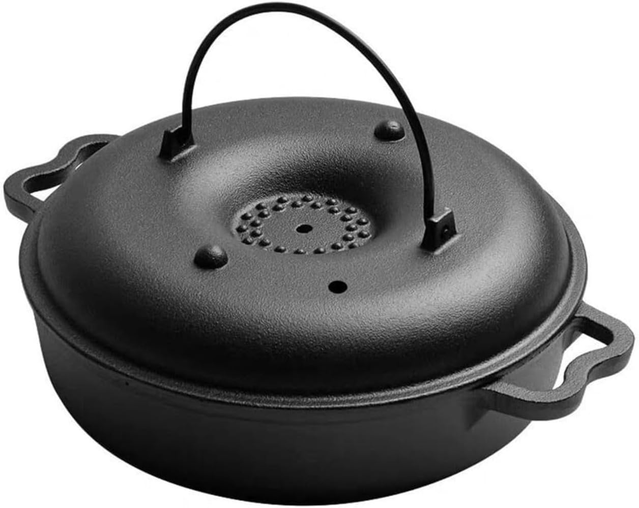 Żeliwny garnek do smażonych ziemniaków z pokrywką, żeliwny garnek do grillowania, do użytku na zewnątrz, pogrubiona czarna patelnia grillowa do kuchni, na kemping, do ogrodu, na grilla, grill