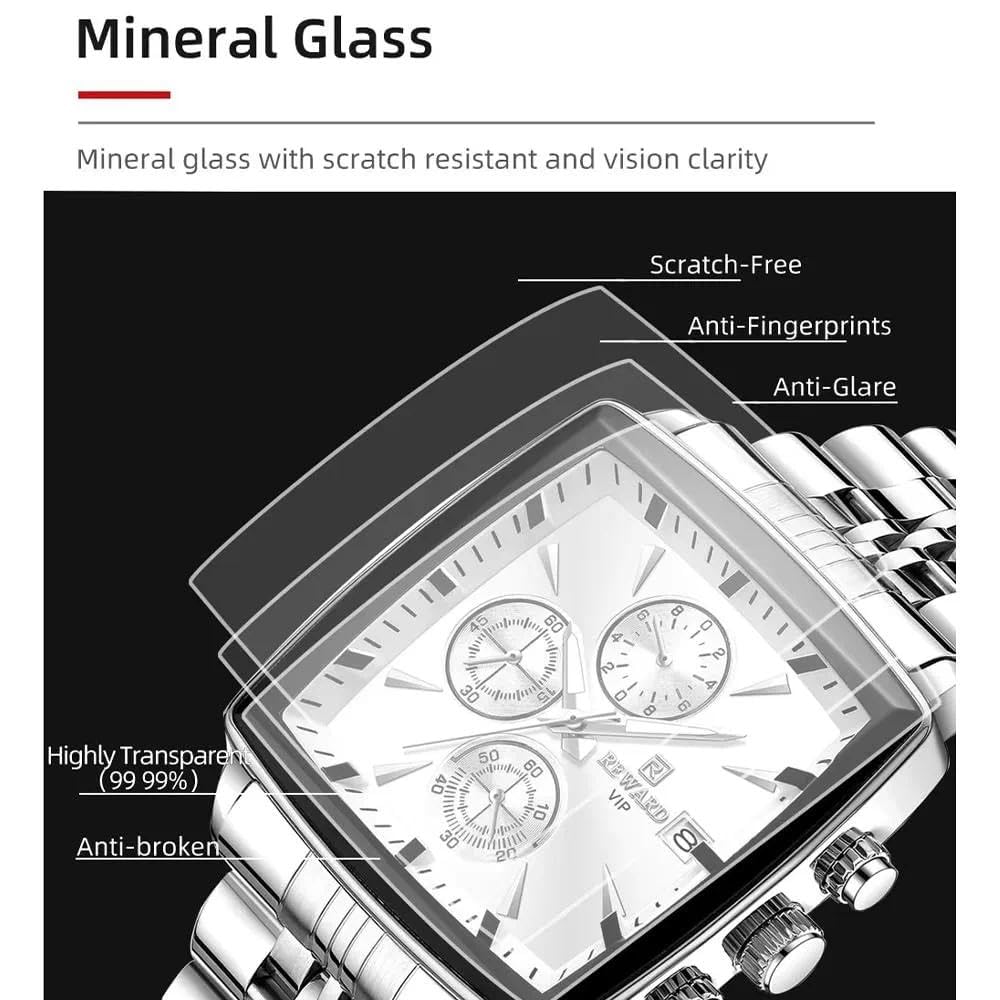 Montre rectangulaire à quartz pour homme - Montre d'affaires de luxe - Aiguilles lumineuses - Étanche