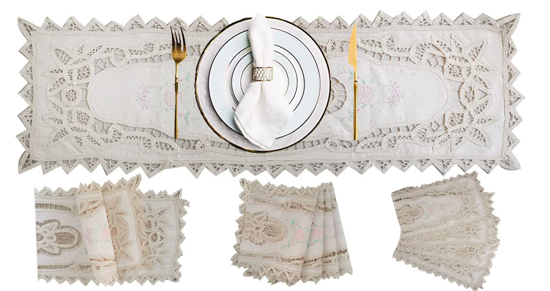 YunLongCotton Decorative Handmade Natural Embroidered Washable Table Napkin, 9x29in