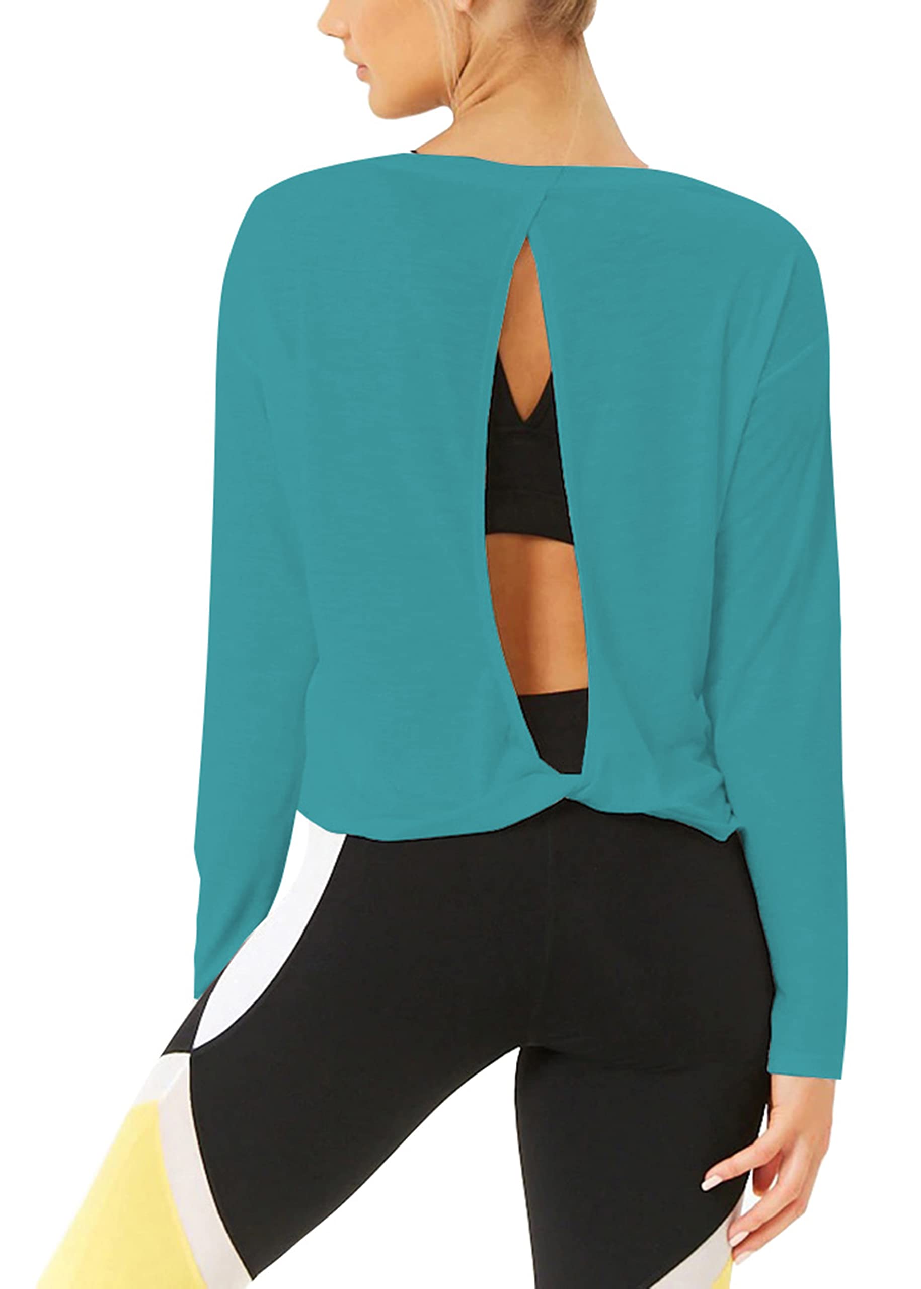 Bestisun Long Sleeve Workout Shirts Yoga Dance Tops Open Back Athletic Clothes for Women