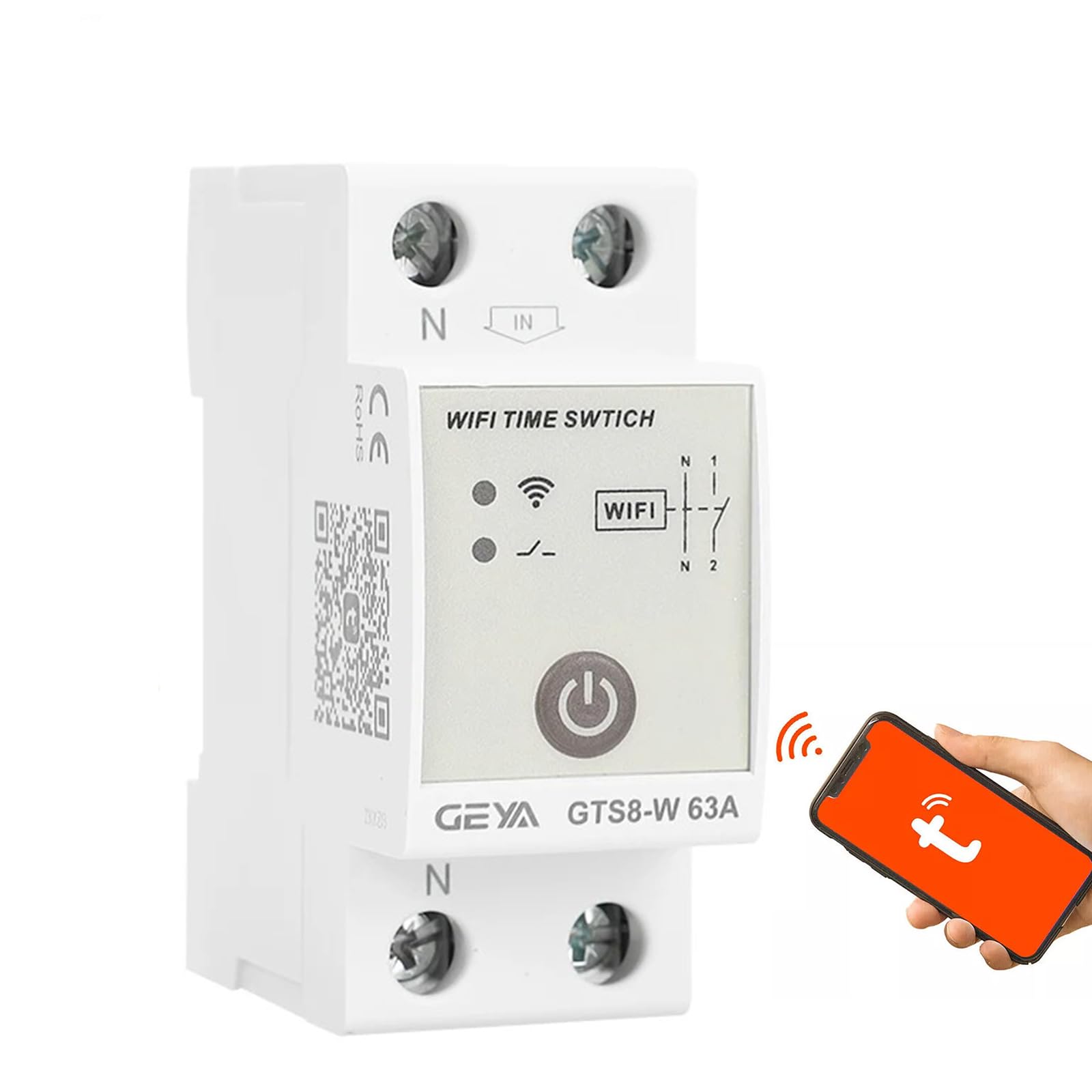 GEYA Commutateur de relais temporisé wifi intelligent Commutateur de télécommande sans fil Smart Home par Tuya APP AC220V Type de rail DIN (2P-63A)