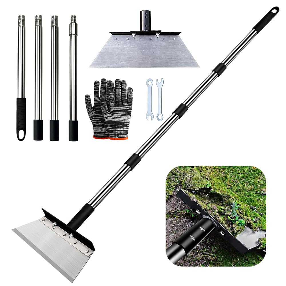 Pelle de Desherbage avec Manche 163cm, Pelle de Nettoyage de Jardin 32cm, Grattoir De Jardin pour Mauvaises Herbes et Mousse,Outil De Désherbage De Ferme