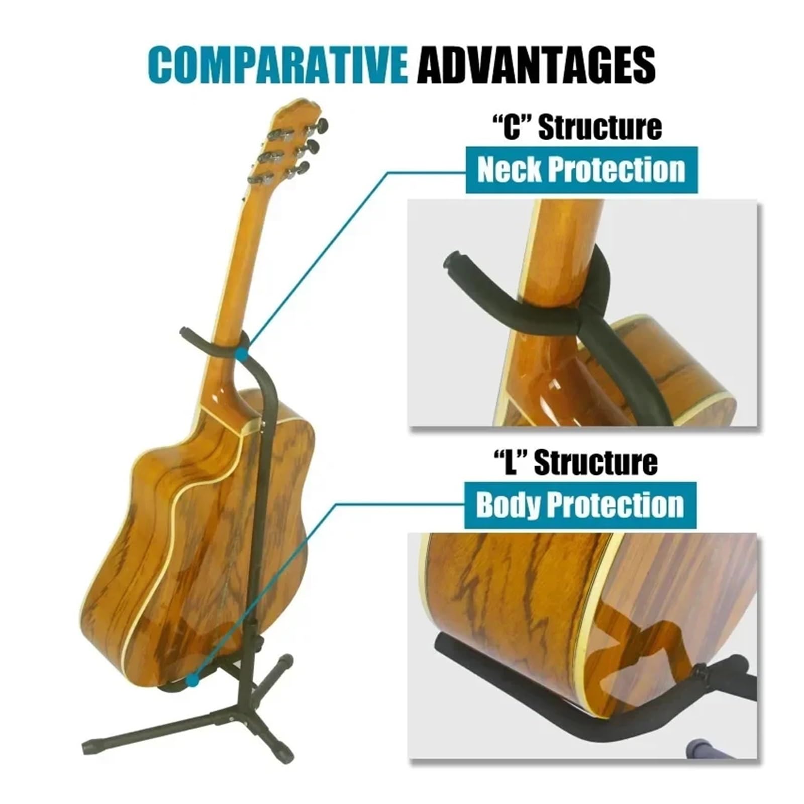 Porta Chitarra Supporto Verticale for Chitarra Pieghevole e Regolabile, espositore for Strumenti, Ukulele, Pipa, Basso, Folk, Classico, Elettrico, Supporto for Chitarra in Legno