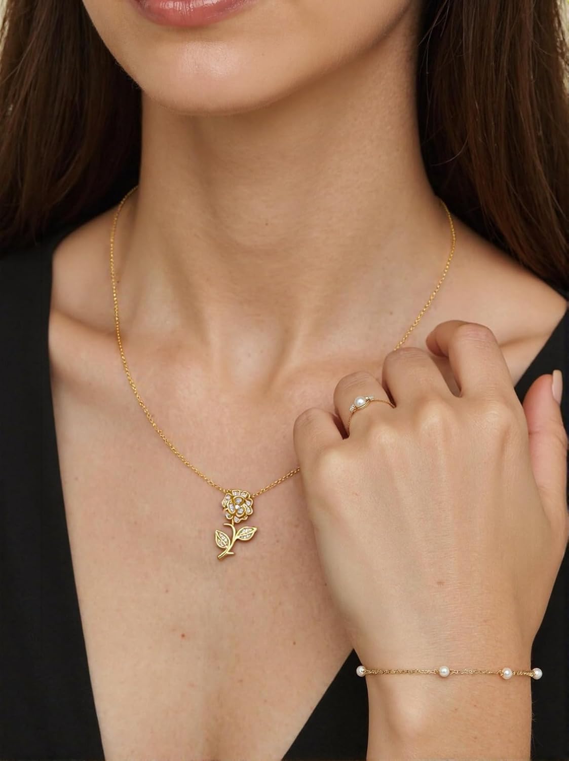 Red Rose Necklaces for Women Gold Trendy Cute Dainty Rose Flower Pendant Necklace Valentines Day Birthday Jewelry Gifts for Wife Girlfriend - Image 4