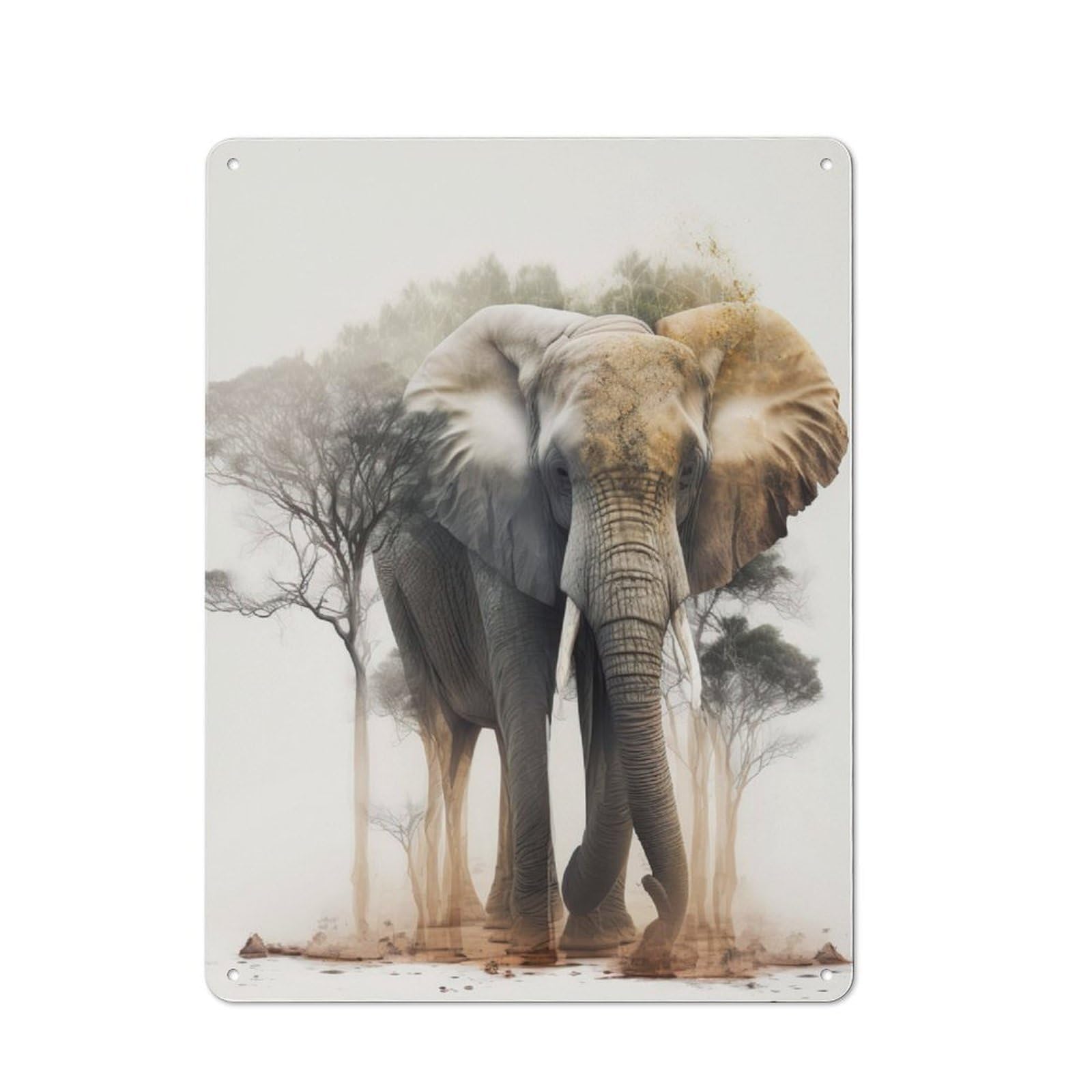Elephant Animal Sunset Rustic Metal Sign 40x30cm, Country Vintage Country Wall Plaque for Cottage, Kitchen, Hallway Or Breakfast Nook