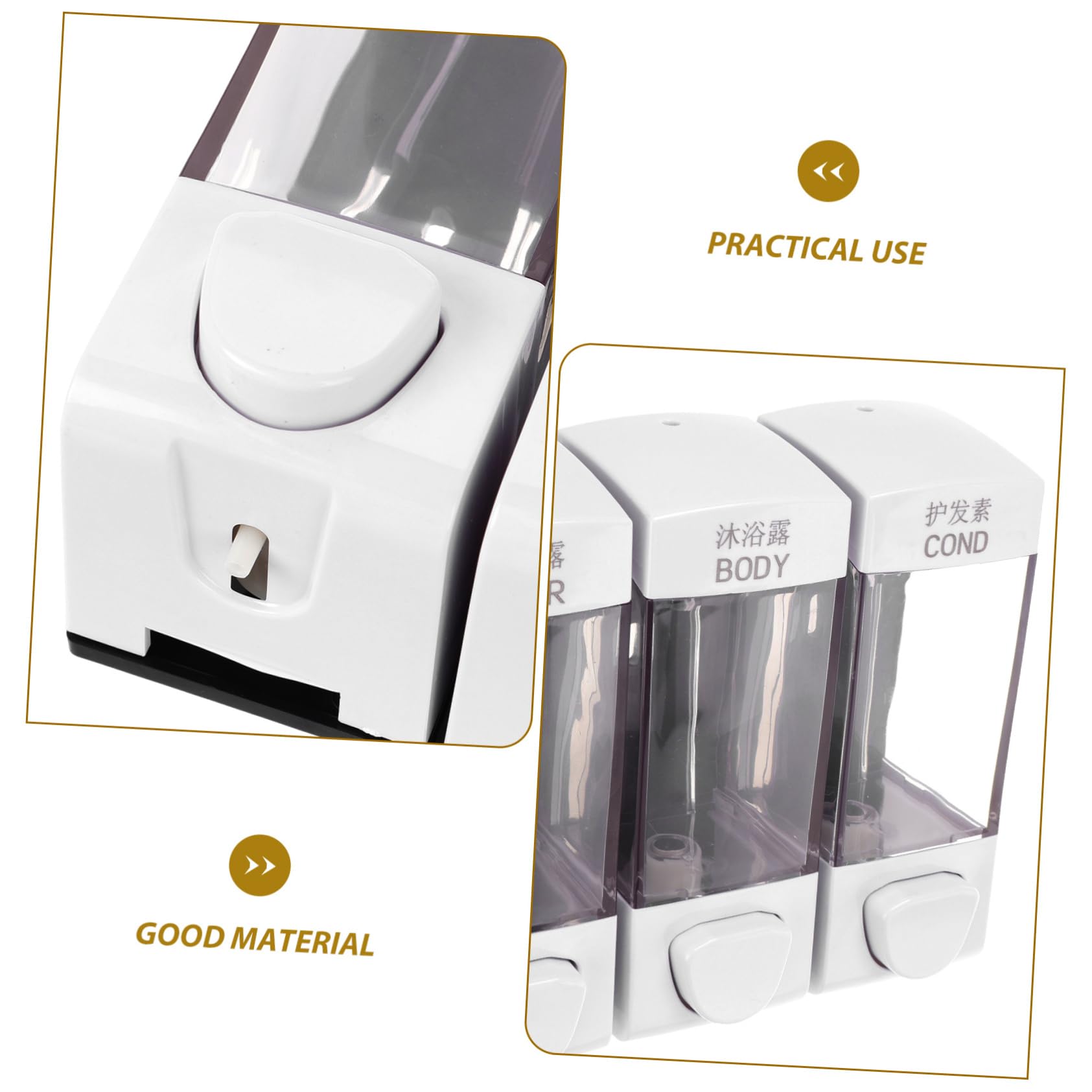 Dispenser Doccia da Parete in Abs, 3 Scomparti, 1050ml, per Shampoo e Bagnoschiuma, Pratico per Famiglia e Negozi
