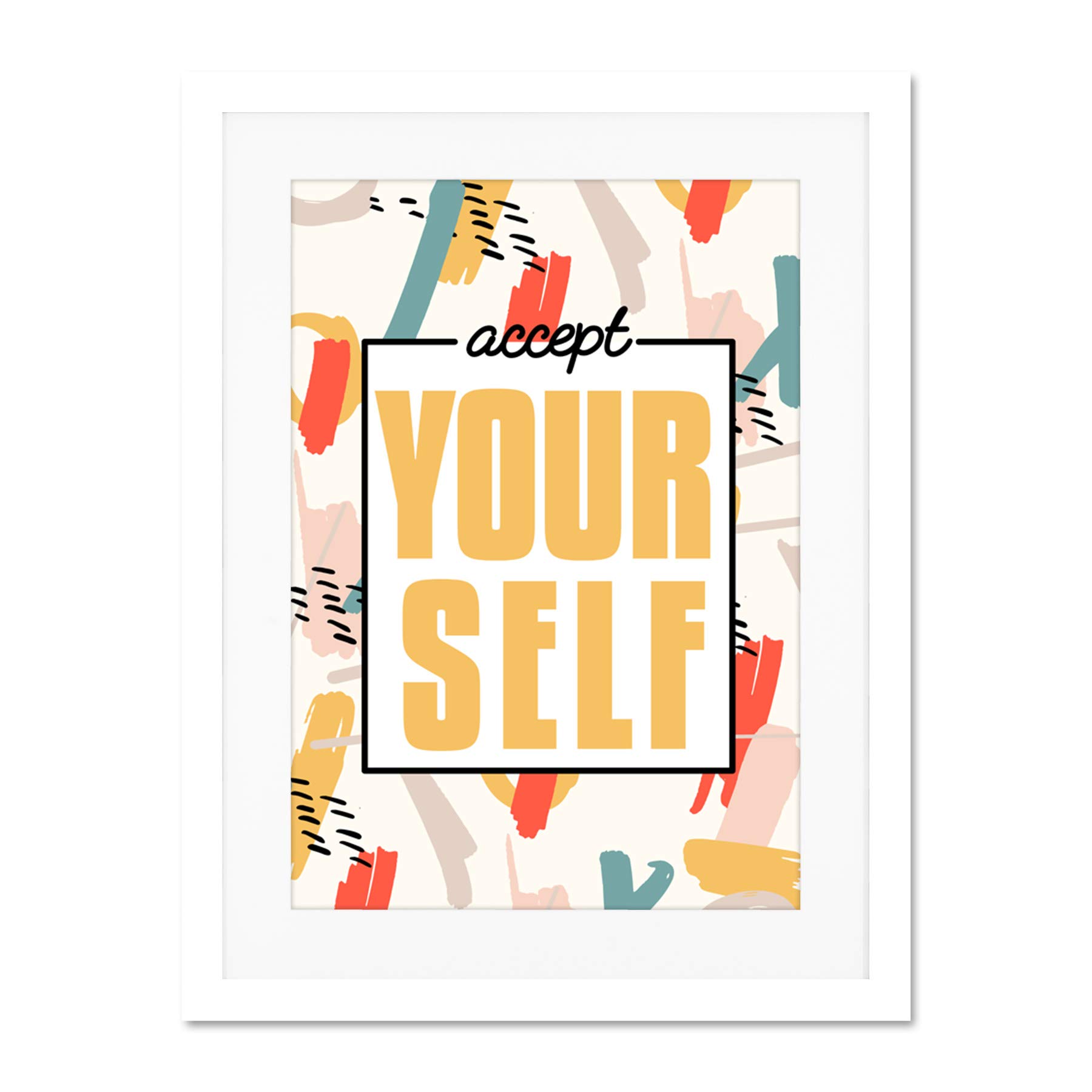 Wee Blue Coo Funky Affirmation Accept Yourself Large Framed Art Print Wall Poster 18x24 inch