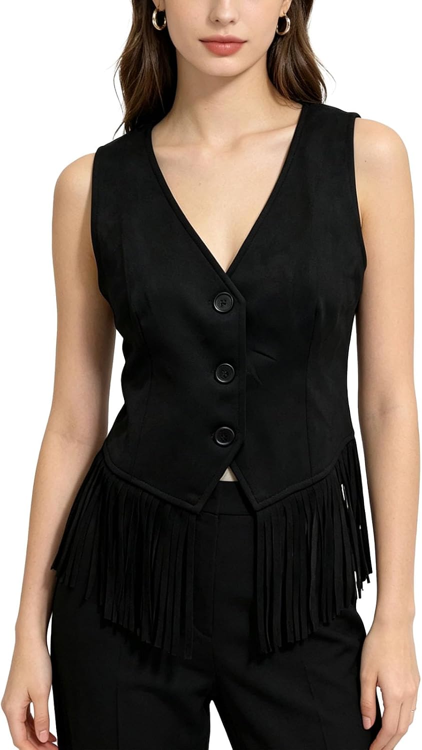 retro button suede vest sexy V-neck women's short top sleeveless casual vest jacket