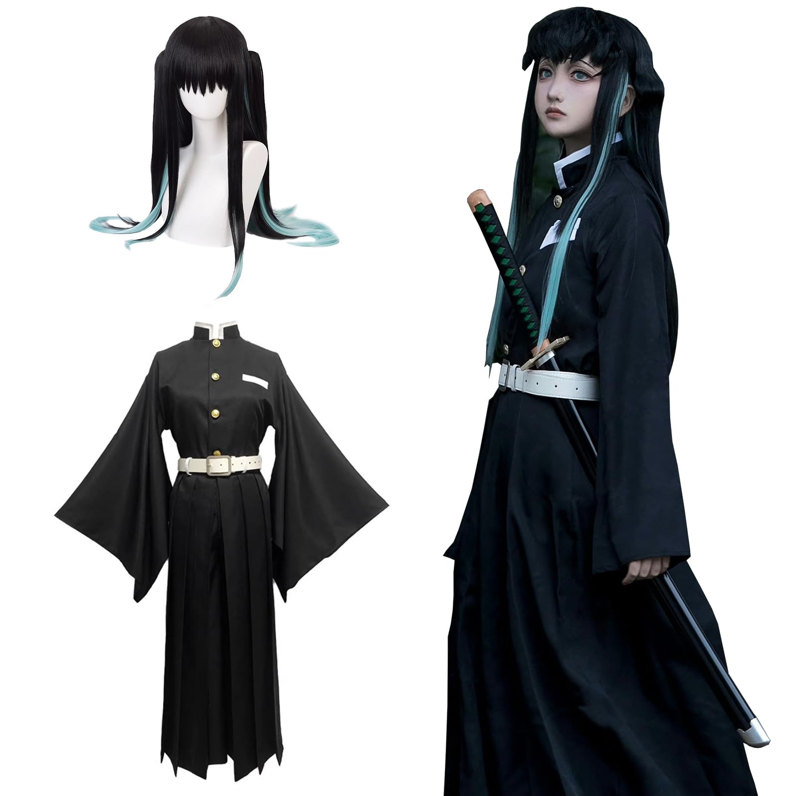 FiamllZenitsu Tomioka Giyuu Cosplay Outfit Demon Slayer Anime Costume Halloween Cosplay Kimono Outfit for Children and Adults