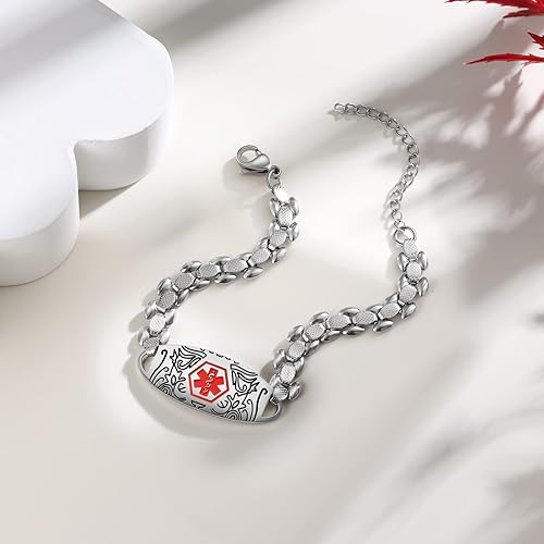 Miniatura 4 de Jewelstruck Pulseras de alerta médica para mujer, pulseras ajustables de identificación de emergencia, grabado gratuito, pulseras médicas