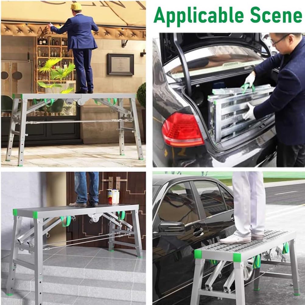Plataforma de Trabajo Ajustable con trampilla, andamio, Escalera, Taburete y Banco, con Capacidad de Carga de 400 kg y Altura Ajustable para el hogar, la Oficina, el Taller y el Garaje. 0012