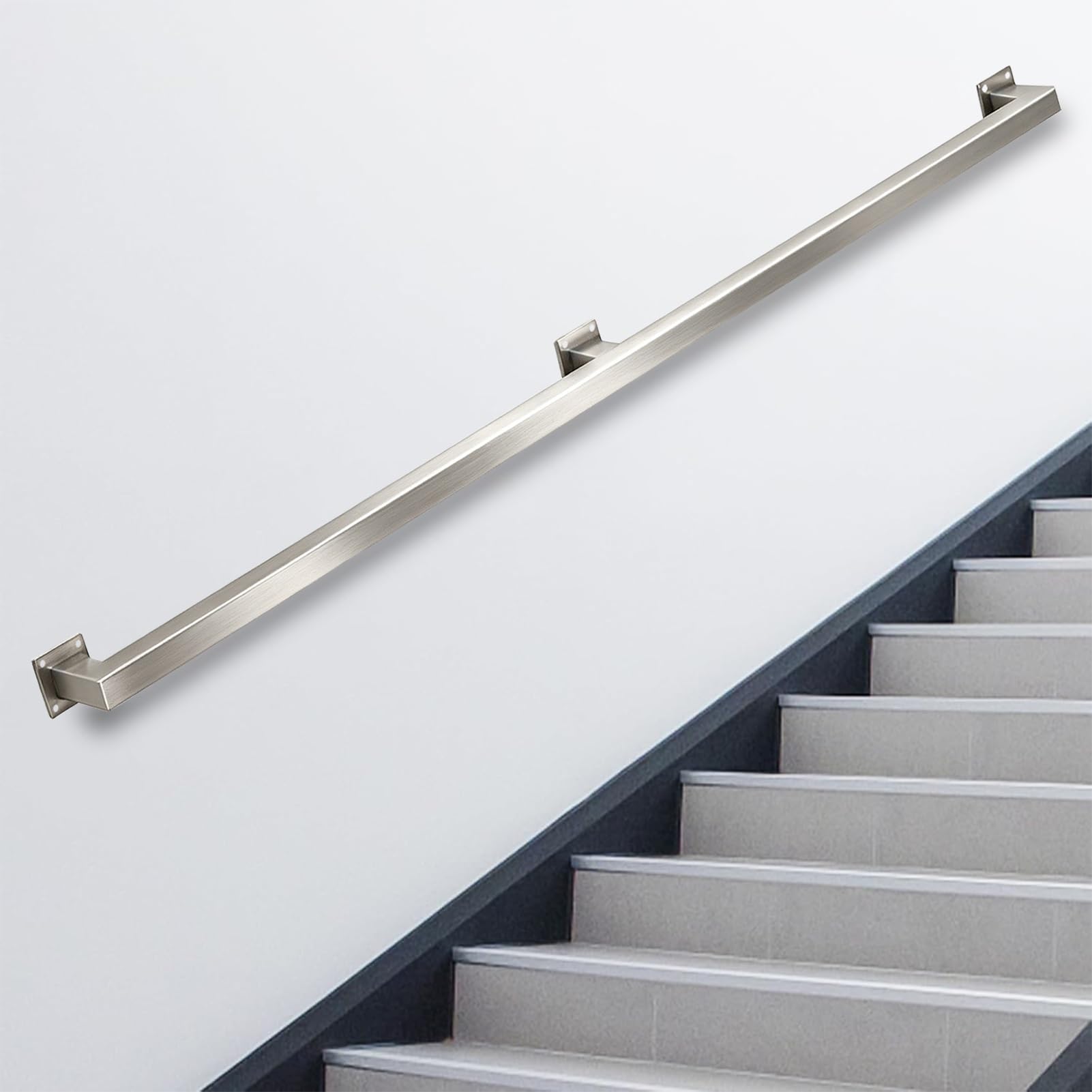 Drsyffsup Stainless Steel Stair Handrail Kit, Silver Metal Hand Railing for Porch Deck Corridor Indoor & Outdoor Steps, Wall-Mounted Banister Non-slip Safety Grab Bar(12ft/3600mm)