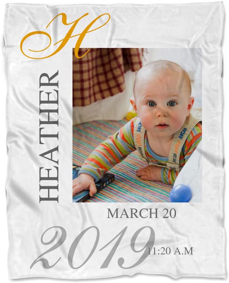 Personalized Custom Newborn Baby Photo Blanket with Birth for Girls and Boys - Infant Receiving Blanket, Gift for New Born Baby - Super Soft Fleece Blankets