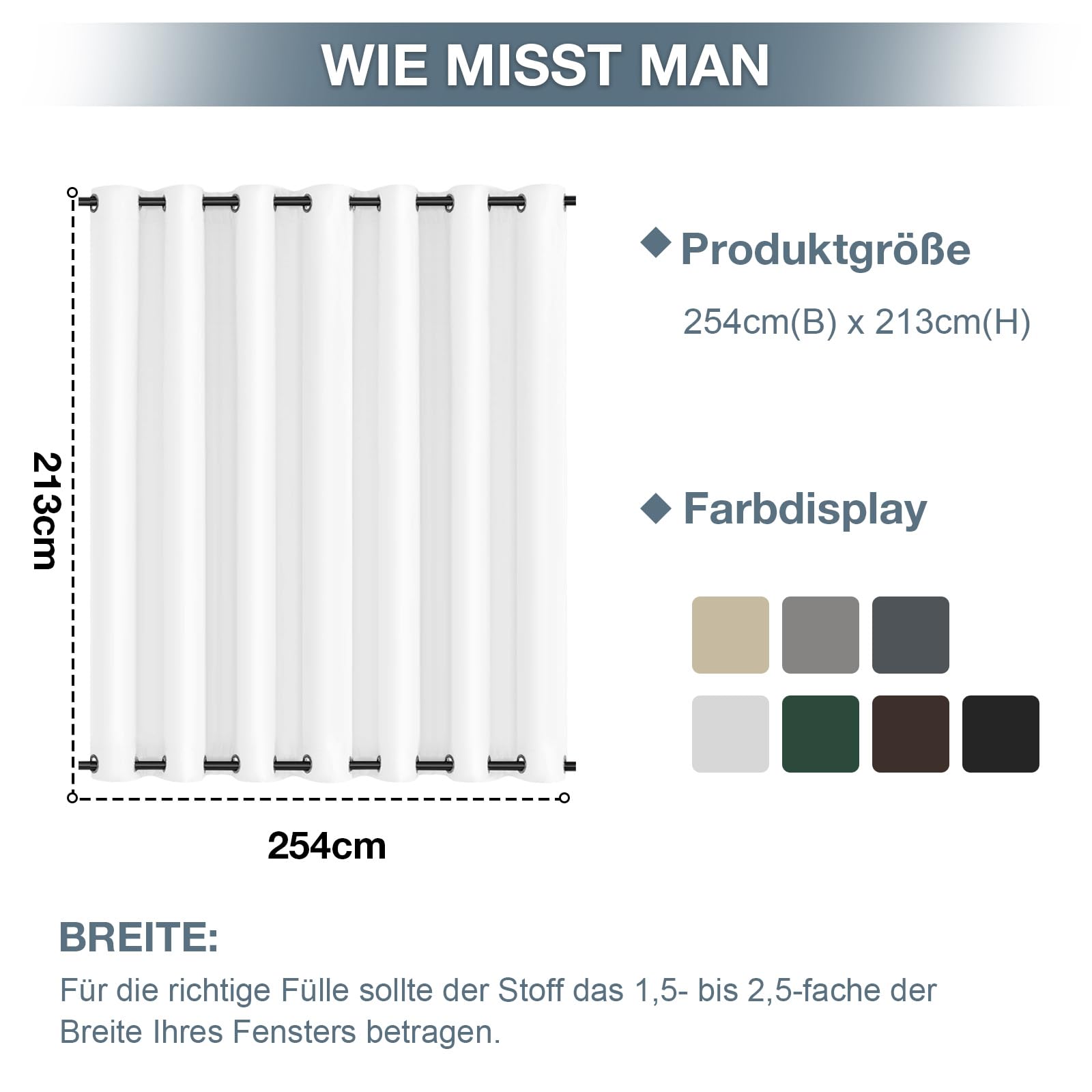 Outdoor Vorhang Wetterfest B254xH274CM, Wasserdicht Outdoorvorhänge mit Ösen, Aussen Gardinen Winddicht Sonnenschutz Sichtschutz für Garten Terrasse Balkon Pergola Pavillon (Grauweiß)