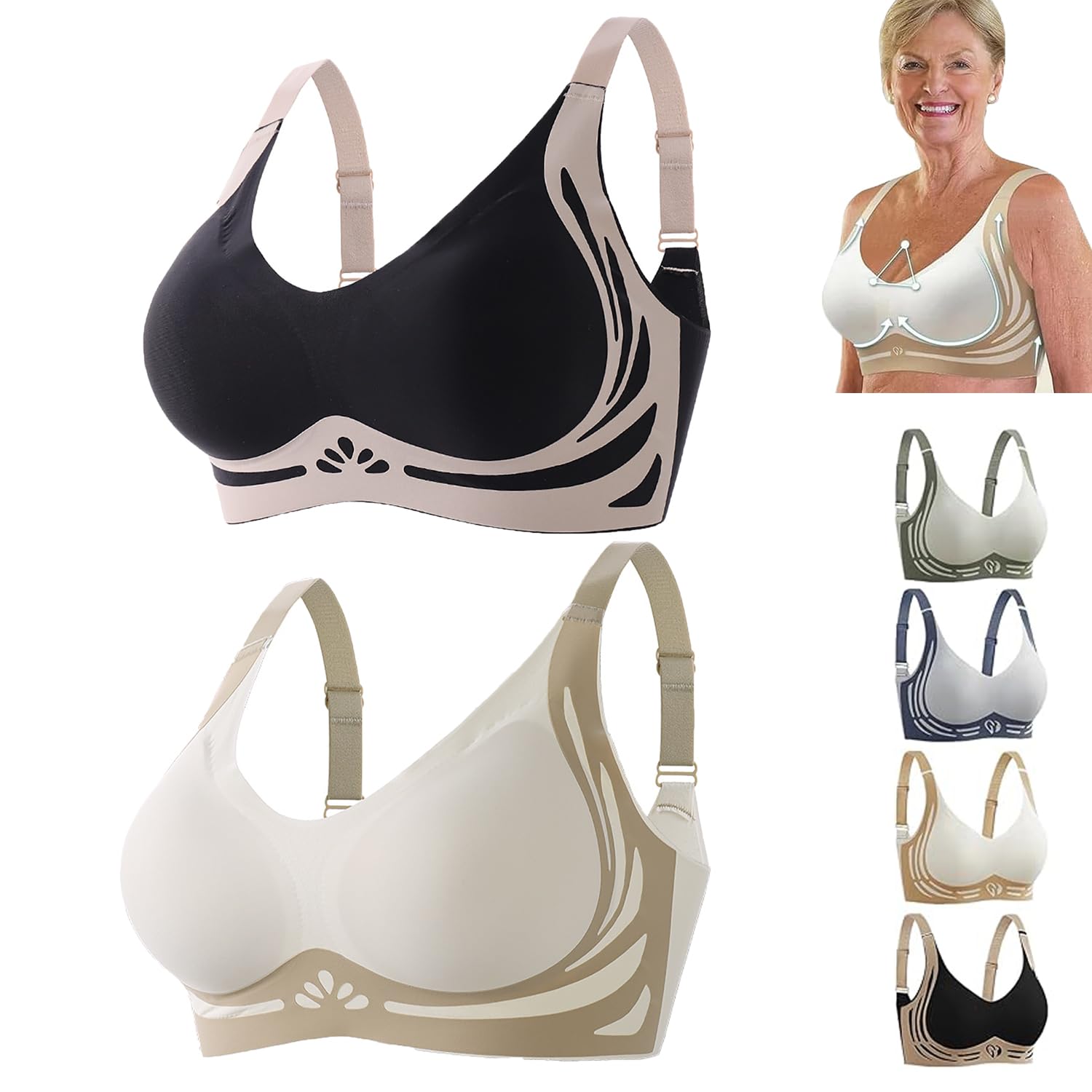 Generic 2pc Libertyzeay Bra, Libertyway Bra, Wire-Free Top Support Bra, Advocatey Bra, Super Gather Bra Wireless Push-Up Bra