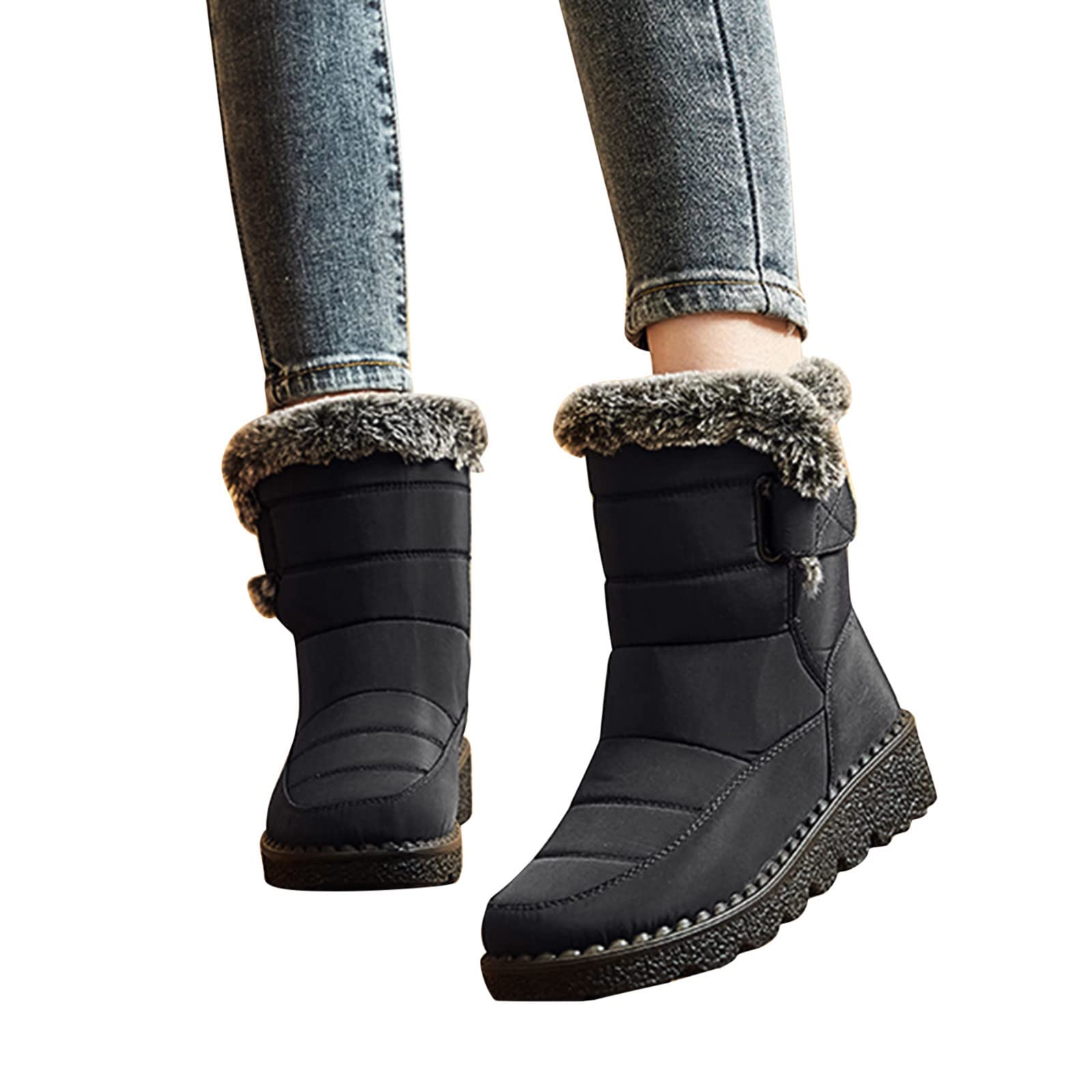 Bottes d'hiver pour femme - Imperméables et antidérapantes - Bottes de neige classiques plates et chaudes - Bottes de randonnée - Bottes d'hiver doublées - Bottes d'hiver doublées - Bottes de neige