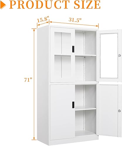 Miniatura 17 de Gabinete de almacenamiento de metal para garaje, gabinete de almacenamiento con bloqueo de 71 pulgadas con 2 puertas y 4 estantes ajustables, Negro