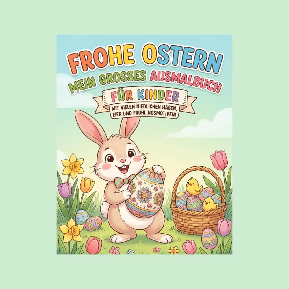 Mein erstes Oster-Malbuch: 50 süße Motive mit Osterhasen, Küken und großen Ostereiern für Kinder ab 3 Jahren.