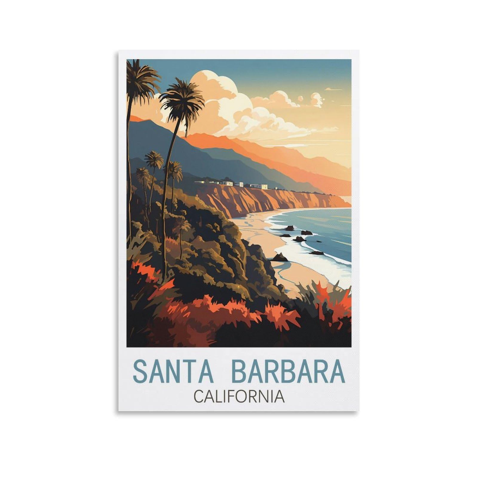 EZMLFA DIY Diamond Painting,Santa Barbara California 5D Diamond Art DIY Cross Stitch Crystal Rhinestone Embroidery Pictures Craft for Home Wall 30x40cm