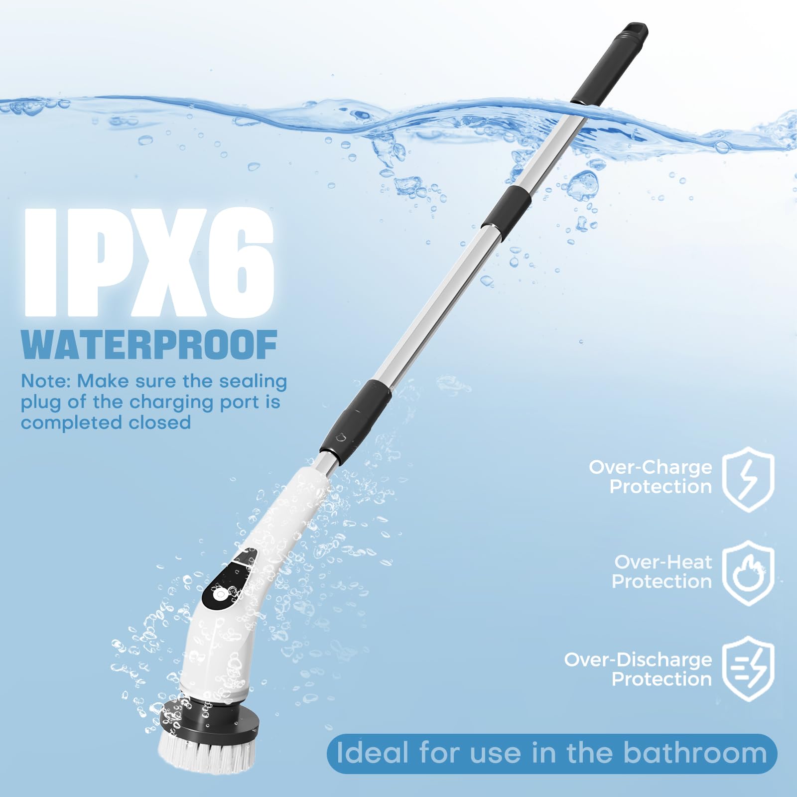 Cepillo Electrico Limpieza Hogar 9 en 1, Fregadora Giratoria Eléctrica con 9 Cabezales Intercambiables, 5 Velocidades Ajustables, IPX6 Impermeable, Mango Extensible Ajustable para baño, Cocina
