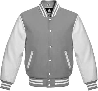 Men's Varsity Letterman Jacket - Wool Body, Genuine Leather Sleeves, Yellow Stripe
