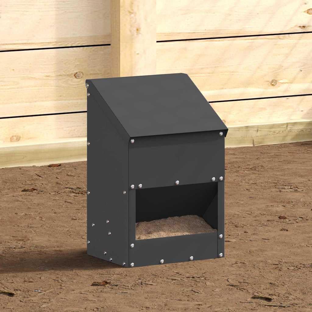 Mangiatoia per galline nera 21 x 16 x 33 cm, in acciaio laminato a freddo, resistente alle intemperie, capacità di 3 kg, ideale per interni ed esterni, facile da montare